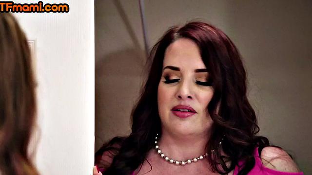 Busty stepmom with big ass fucked in FFM threesome by stepson