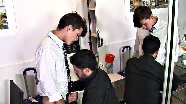 Slim Latino asslicks and barebacks DILF before tasting cum.