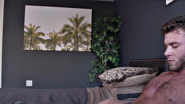 Hairy amateur hunk sprays cum after stroking in solo