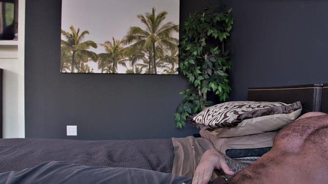 Hairy amateur hunk sprays cum after stroking in solo