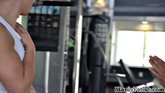 Muscled jock sucking his lover