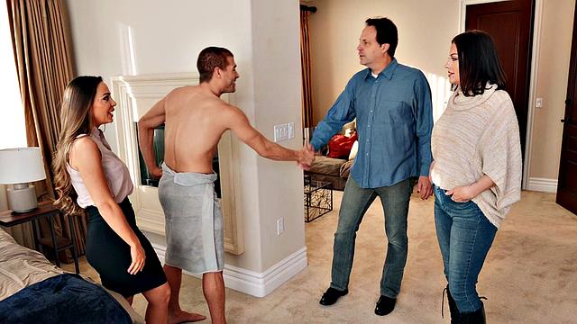 American Brunette with Brown Hair Squats and Takes a Pounding in the Bedroom