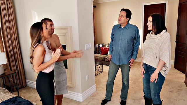 American Brunette with Brown Hair Squats and Takes a Pounding in the Bedroom