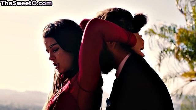 Naughty busty babe gets doggystyled