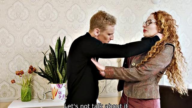 TUTOR4K. Guy is so angry that puts a collar on curly tutor and fucks pussy