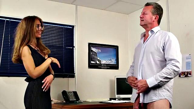 Lingerie voyer watches him masturbate in the office