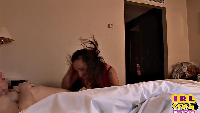 Amateur Euro CFNM MILF rides lovers cock in hotel room