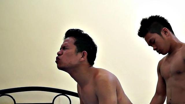 Skinny Asian bottom sucks before bred from behind