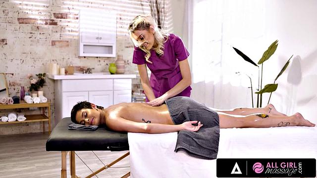 ALL GIRL MASSAGE - Lucky Lesbian Girl Gets Two Horny Masseuses For The Price Of One