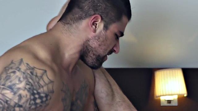 Tattooed nympho guy fucks stud in anal hole in doggystyle