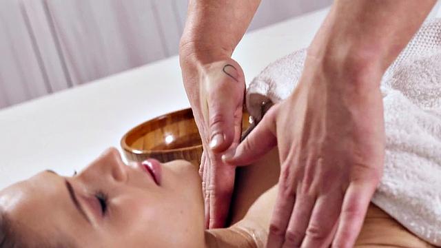 Oiled babe fucked by masseur in passionate sex