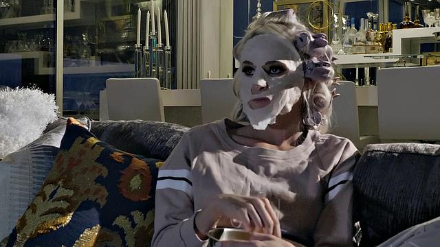 Curly-haired babe in stockings gets her mouth and pussy stuffed with a big black cock