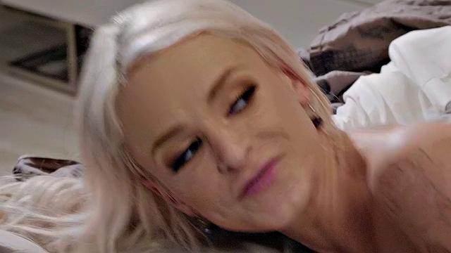 Curly-haired babe in stockings gets her mouth and pussy stuffed with a big black cock