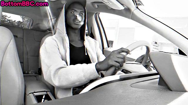 Stranded black thug throatfucked by white guy