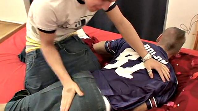 Watch Keath Ledger bend Peter over and spank his ass before a wild gay fuck