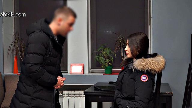 DEBT4k. Hot brunette enjoys unplanned sex with devious debt collector