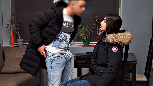 DEBT4k. Hot brunette enjoys unplanned sex with devious debt collector