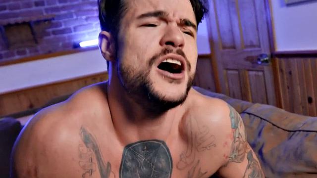 Dominant barebacks blindfolded jock after cocksucking