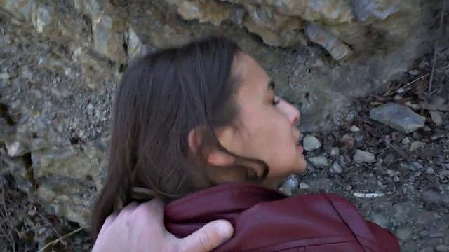 Picked up babe riding stranger outdoor for cash