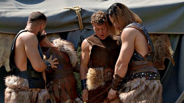 Viking barebacking each other in orgy outsoor