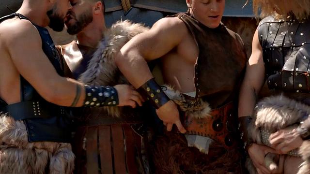 Viking barebacking each other in orgy outsoor