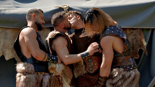Viking barebacking each other in orgy outsoor