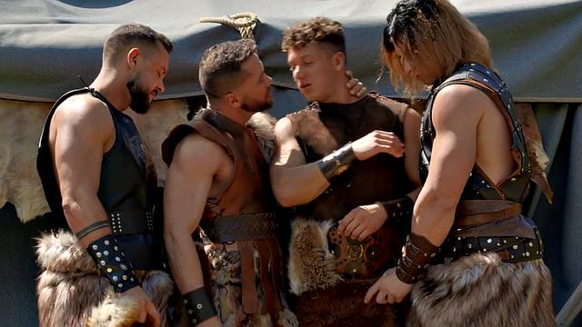 Viking barebacking each other in orgy outsoor