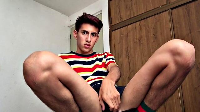 Amateur Latino strips and masturbates indoors