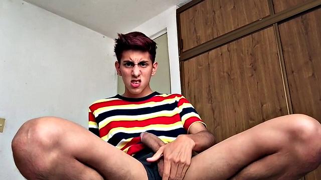 Amateur Latino strips and masturbates indoors