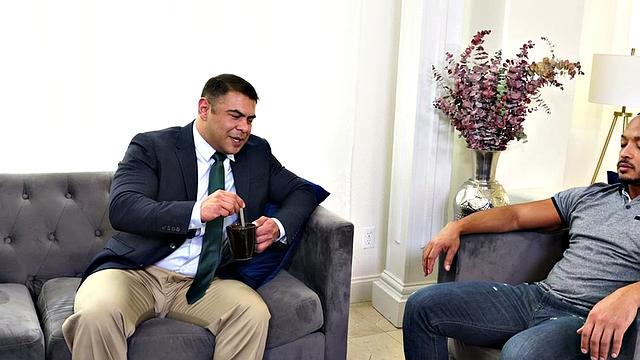 Mesmerized hunk fucks colleague on coffee break