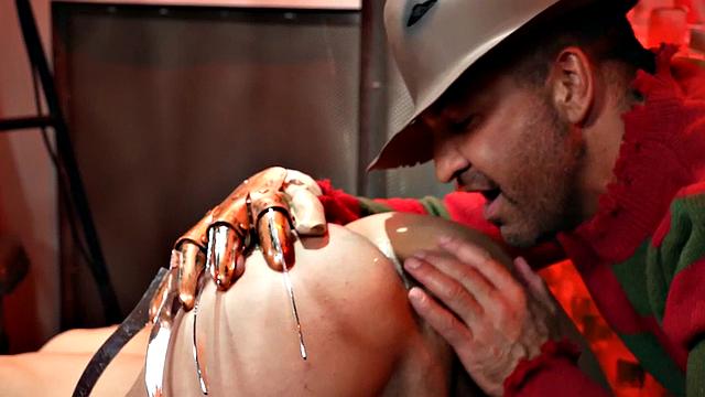 Mesmerized 21yo sub toyed by hunk in BDSM cosplay role