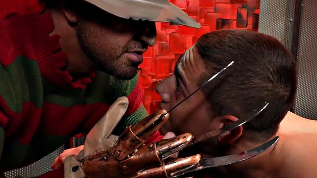 Mesmerized 21yo sub toyed by hunk in BDSM cosplay role