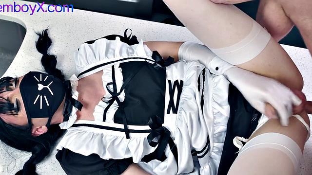 Maid uniform lavenderboy fucked bareback in kitchen