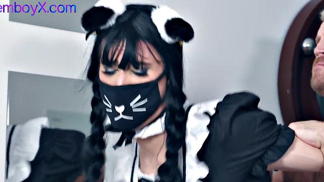 Maid uniform lavenderboy fucked bareback in kitchen