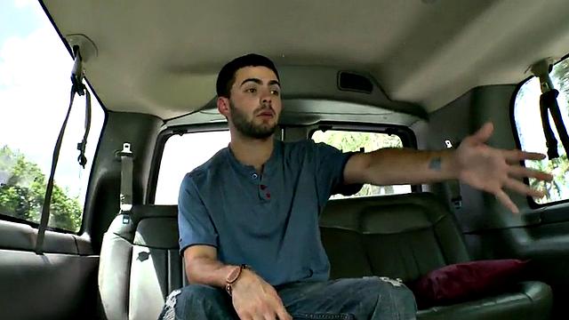 Amateur stud cums on gay dude in bus for money