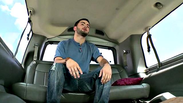 Amateur stud cums on gay dude in bus for money