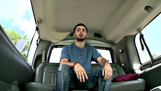Amateur stud cums on gay dude in bus for money