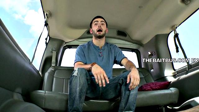 Amateur stud cums on gay dude in bus for money