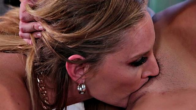 Blonde with big tits gets her soaking wet pussy licked by lingerie milf's fingers