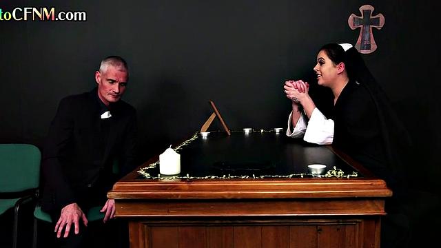 CFNM voyeur nun in classroom watches 3some of students