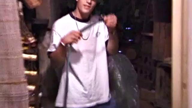 Straight skater boy Dakota is alone in a wine cellar, conveniently stocked with straight porn magazines. He unzips, pulls out his dick, and gets it stiff in no time.