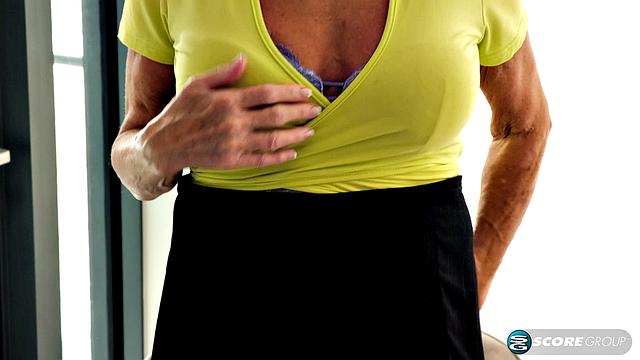 Our oldest GILF ever returns to show off her tits and finger her old snatch