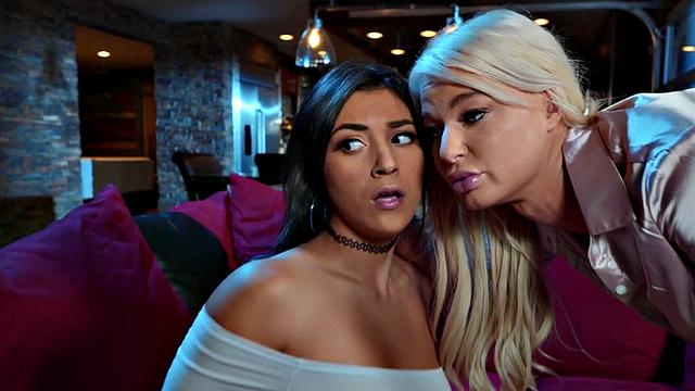 Shorty guy fucks busty MILF and babe in FFM drilling