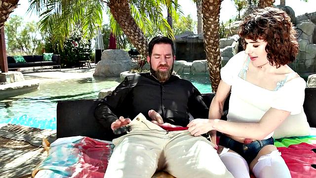 Cockhungry Trans babe sucks cock and gets rammed outdoors