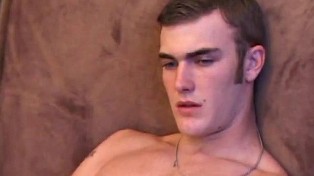 After getting naked, Christian Wilde lube up his huge cock and starts jerking off. He fingers his asshole, for some added stimulation, as he strokes, and in no time his warm cum erupts onto his chest.