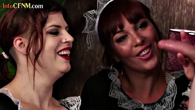 Curvy british maids jerking subject in threesome