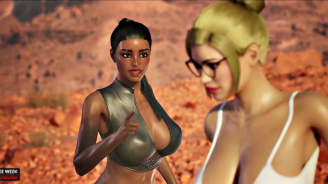 Futa3dX - Brunette And Blonde Babes Stranded In The Desert Fucking Hard