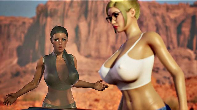 Futa3dX - Brunette And Blonde Babes Stranded In The Desert Fucking Hard