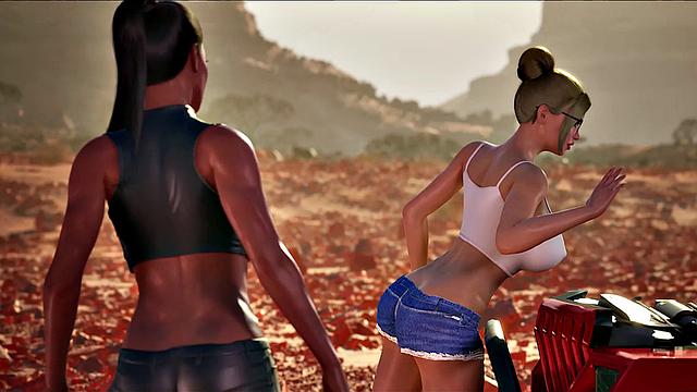 Futa3dX - Brunette And Blonde Babes Stranded In The Desert Fucking Hard