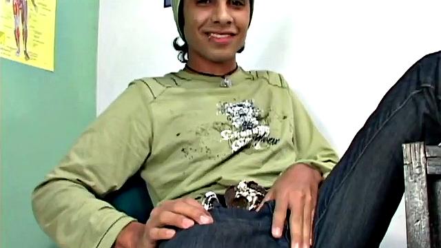 Lorenzo is a skinny and smooth Latin bad boy with a big fat cock. He slowly strips out of his clothes and is already sporting a boner before the underwear slips off.